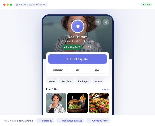 A freelancer's Carder site with portfolio, packages and a contact form