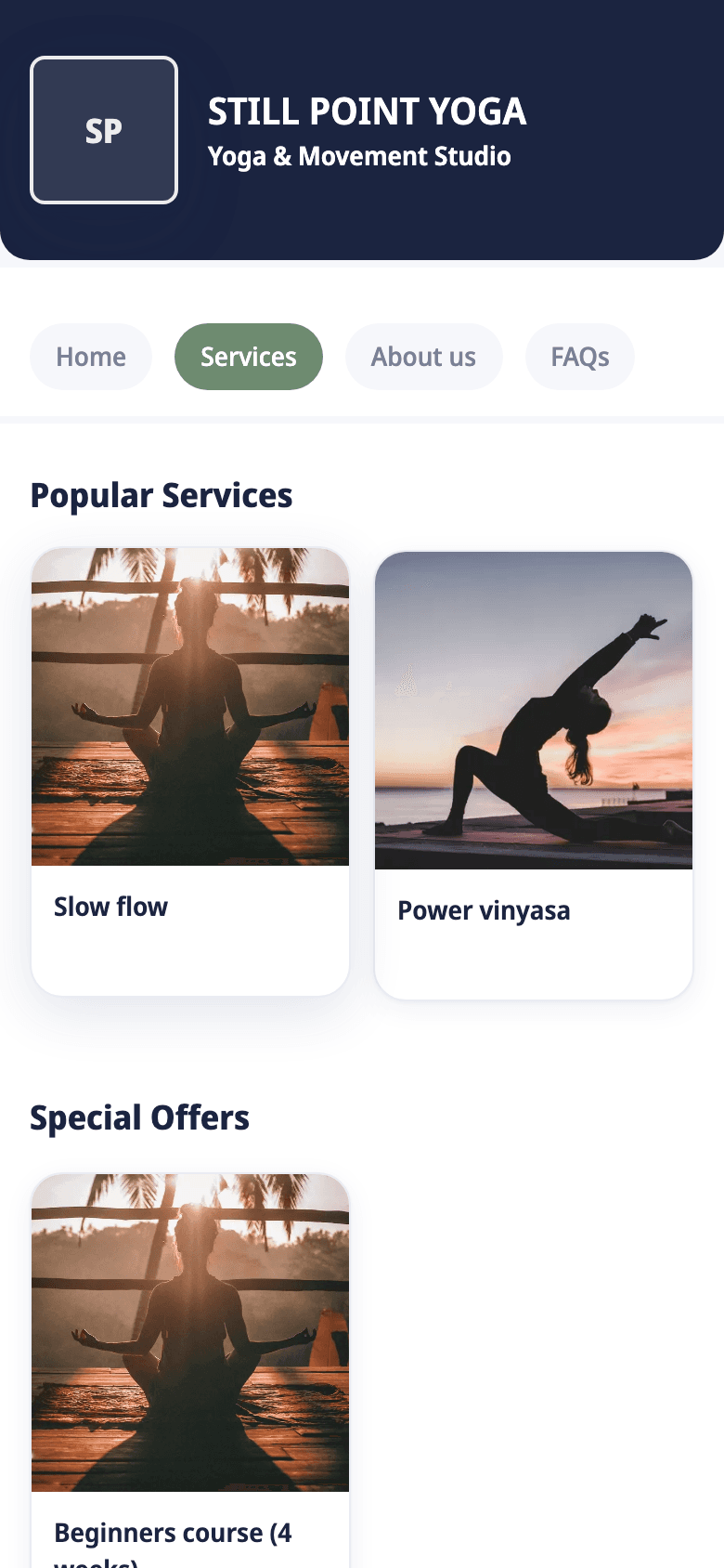 The Still Point Yoga site, generated by Carder